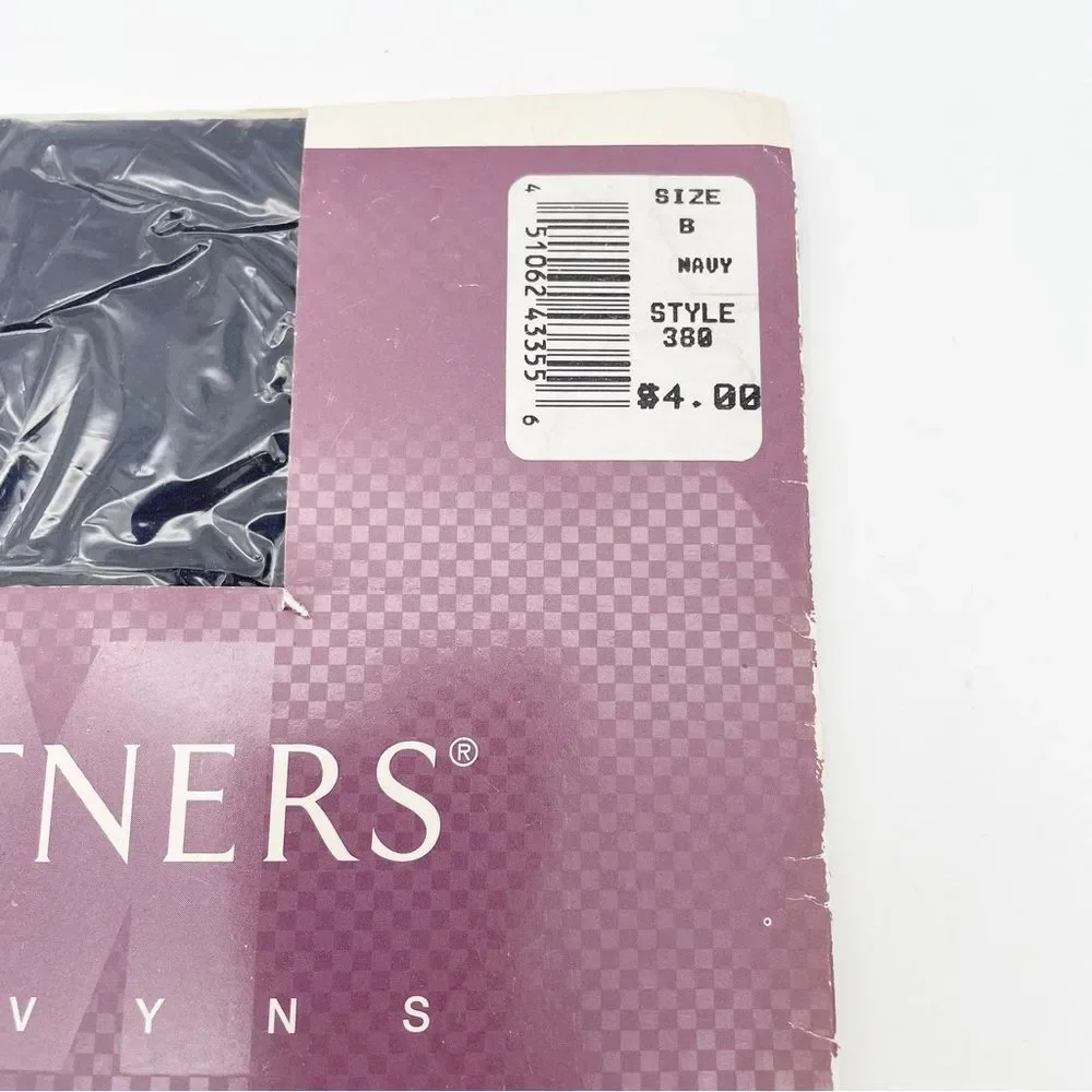 NWT Vintage Mervyns Partners Navy Silken Sheer to Waist Pantyhose Sandalfoot B